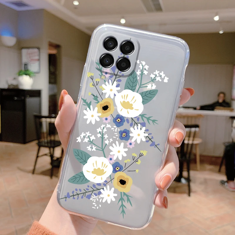 For Samsung Galaxy M33 5G Case Cover Cute Butterfly Flowers Protective Phone Case For Samsung M14 M15 M54 M55 M34 Transparent
