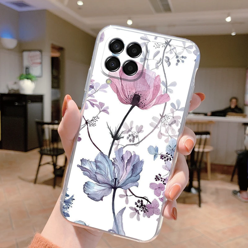 For Samsung Galaxy M33 5G Case Cover Cute Butterfly Flowers Protective Phone Case For Samsung M14 M15 M54 M55 M34 Transparent