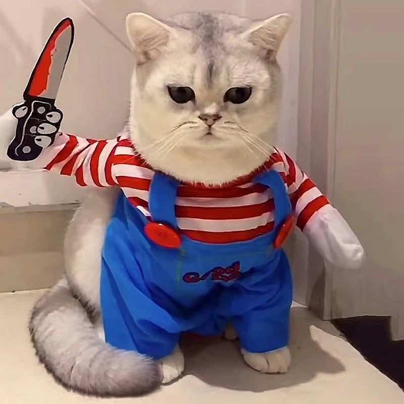 Funny Cat Clothes Halloween Cosplay Costumes For Small Medium Dog Cats Creative Pet Party Kitten Jumpsuits Soft Warm Cat Coat
