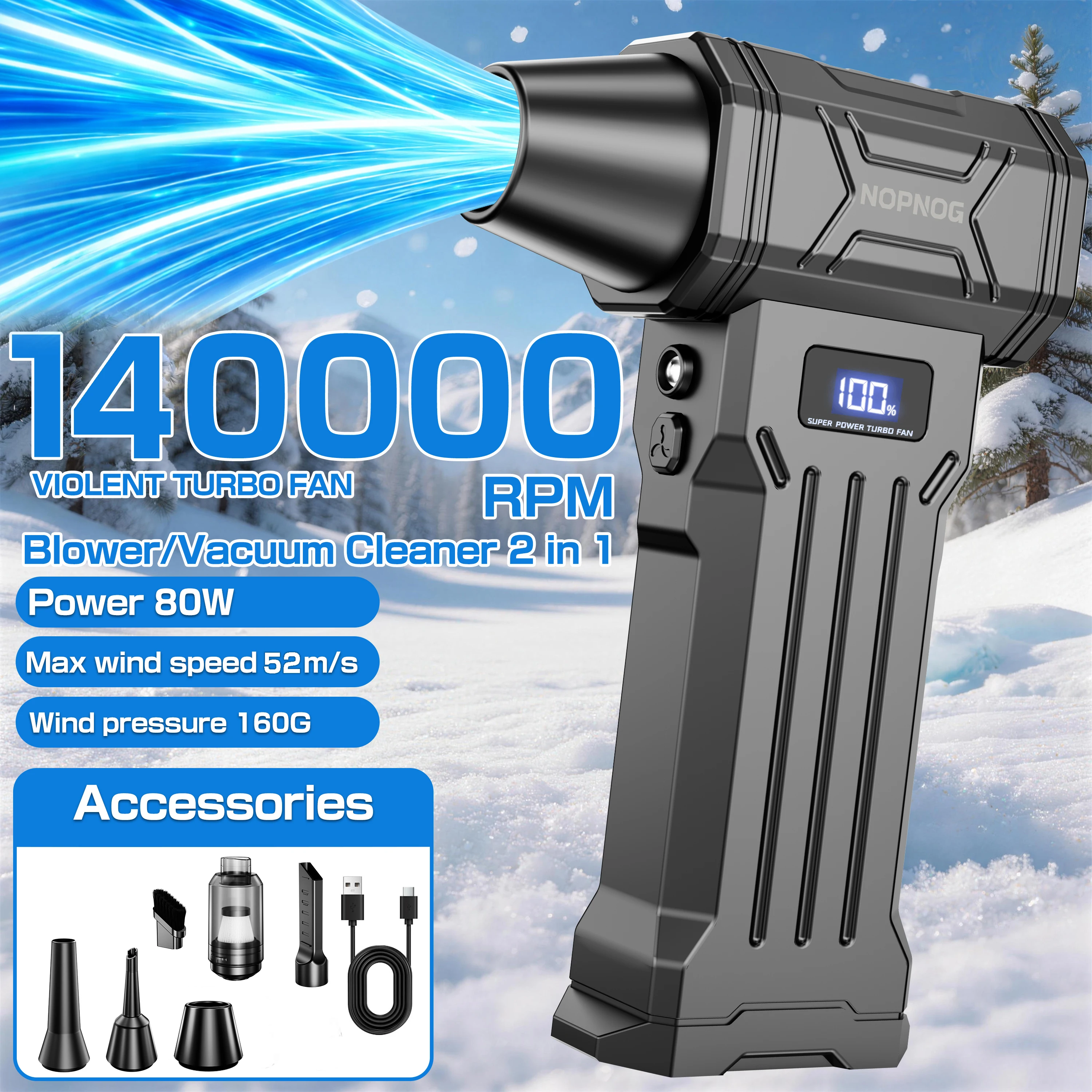 Car Vacuum Cleaner Turbo Fan Air Blower Cleaning Tools Air Duster Electric Dust Collector Hair Dryer for RV Truck Trailer Home Outdoors Camping Universal Auto Accessories