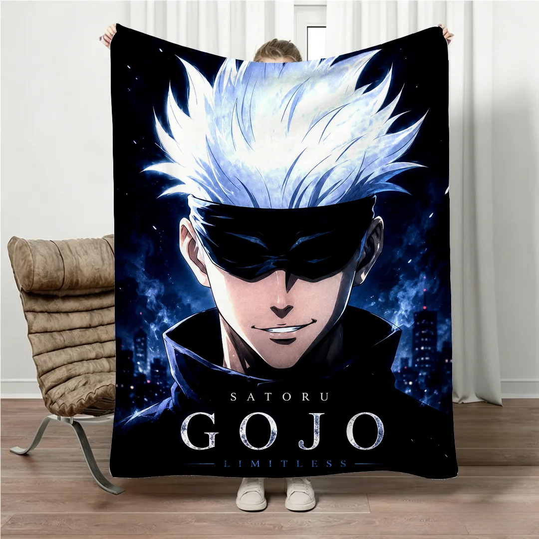 Jujutsu Kaisen Gojo Flannel Blanket Four Seasons Universal Nap Throw Anime Print Lightweight Sofa Bed Office Lunch Break Blanket