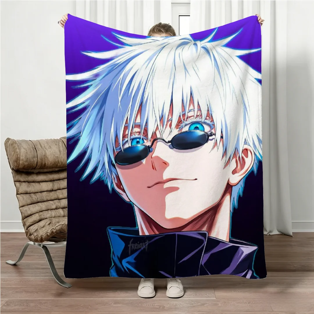 Jujutsu Kaisen Gojo Flannel Blanket Four Seasons Universal Nap Throw Anime Print Lightweight Sofa Bed Office Lunch Break Blanket