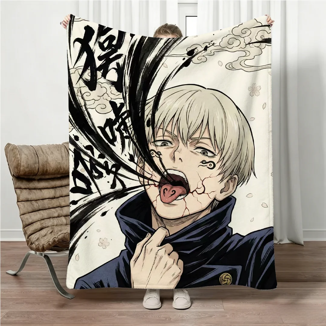 Jujutsu Kaisen Gojo Flannel Blanket Four Seasons Universal Nap Throw Anime Print Lightweight Sofa Bed Office Lunch Break Blanket