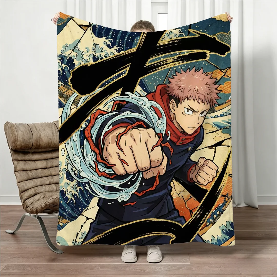 Jujutsu Kaisen Gojo Flannel Blanket Four Seasons Universal Nap Throw Anime Print Lightweight Sofa Bed Office Lunch Break Blanket