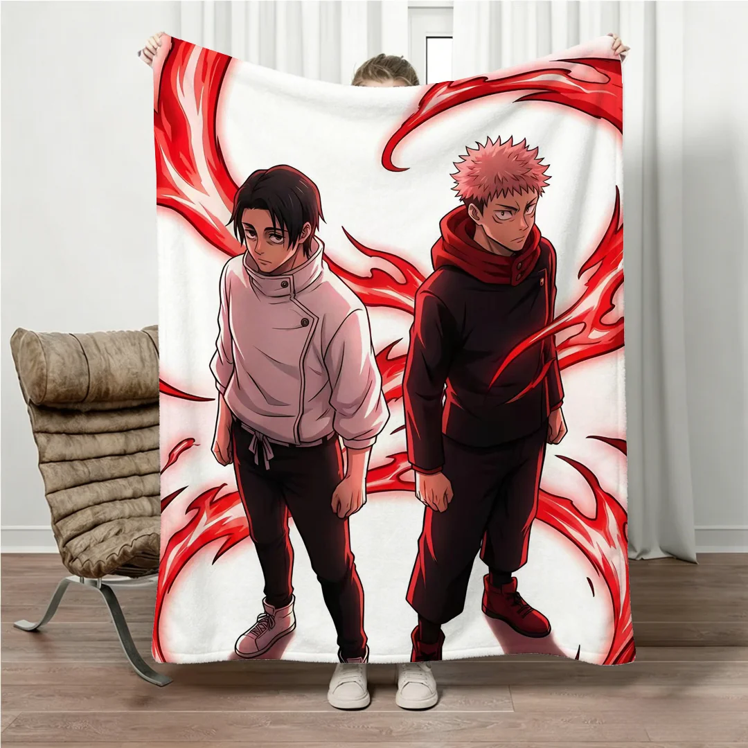 Jujutsu Kaisen Gojo Flannel Blanket Four Seasons Universal Nap Throw Anime Print Lightweight Sofa Bed Office Lunch Break Blanket