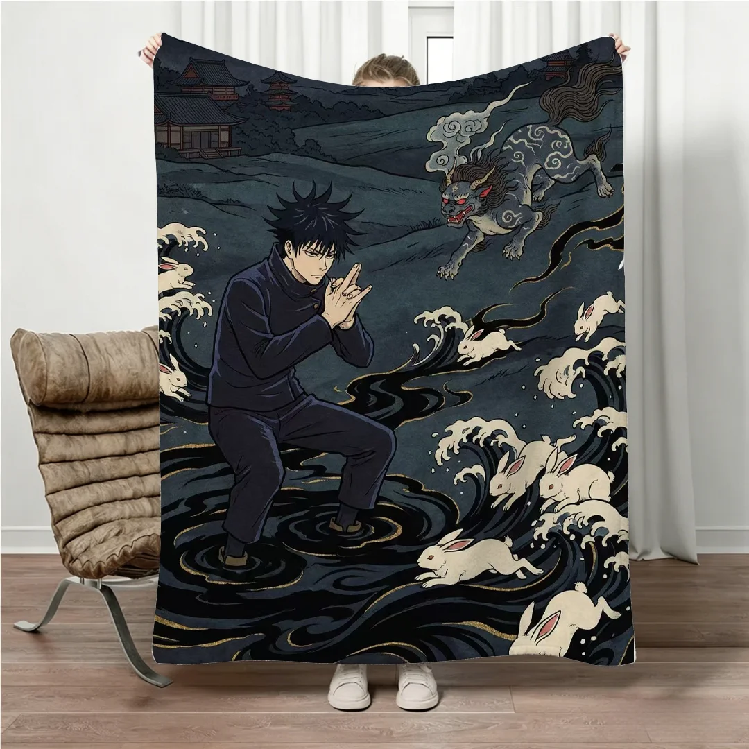 Jujutsu Kaisen Gojo Flannel Blanket Four Seasons Universal Nap Throw Anime Print Lightweight Sofa Bed Office Lunch Break Blanket