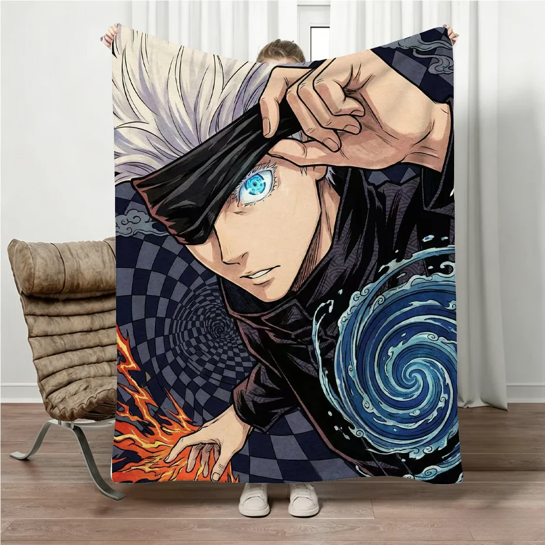 Jujutsu Kaisen Gojo Flannel Blanket Four Seasons Universal Nap Throw Anime Print Lightweight Sofa Bed Office Lunch Break Blanket