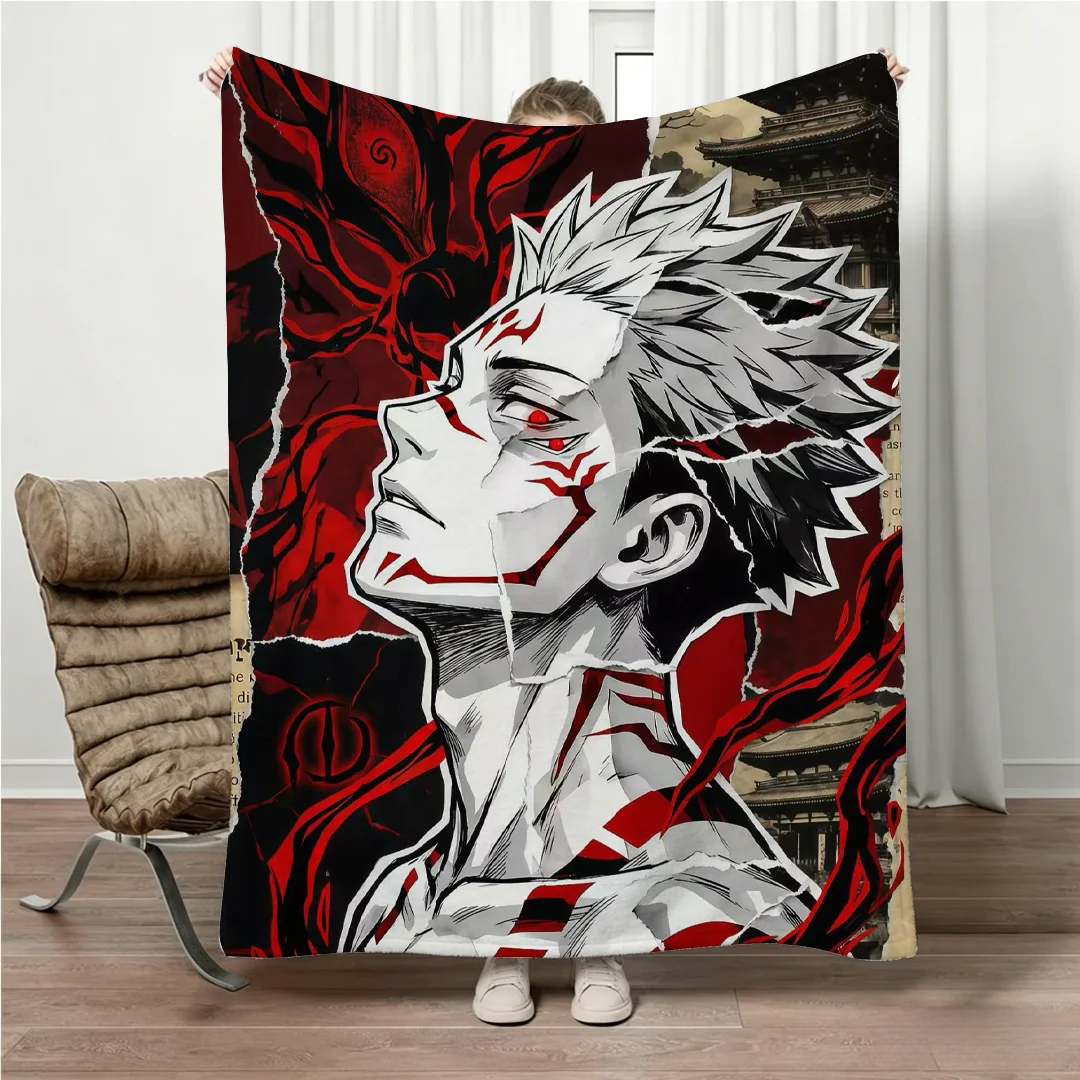 Jujutsu Kaisen Gojo Flannel Blanket Four Seasons Universal Nap Throw Anime Print Lightweight Sofa Bed Office Lunch Break Blanket