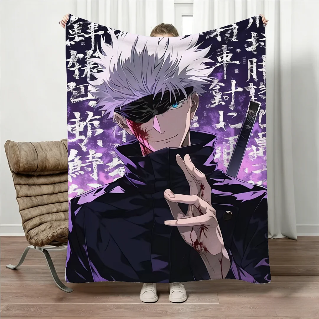 Jujutsu Kaisen Gojo Flannel Blanket Four Seasons Universal Nap Throw Anime Print Lightweight Sofa Bed Office Lunch Break Blanket