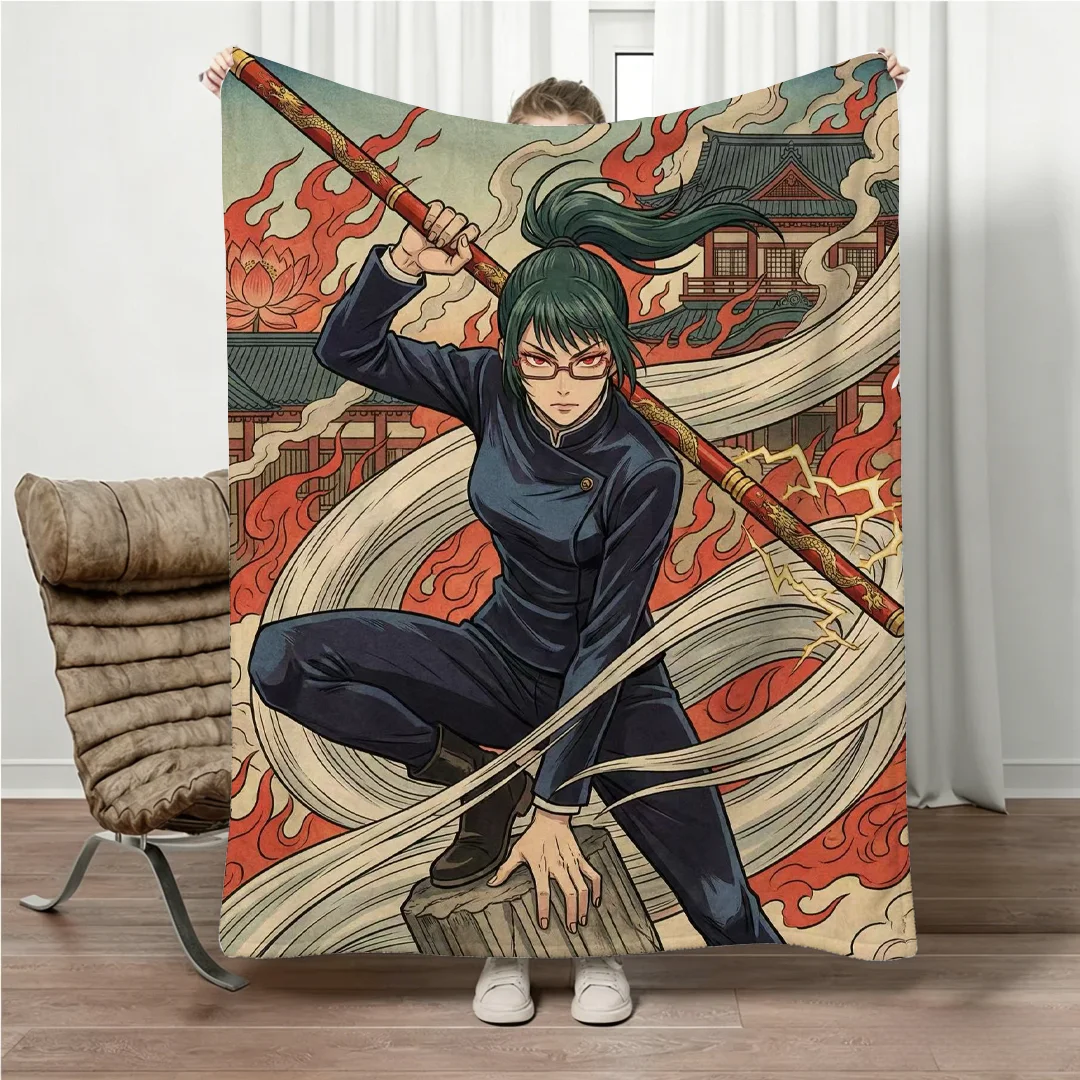 Jujutsu Kaisen Gojo Flannel Blanket Four Seasons Universal Nap Throw Anime Print Lightweight Sofa Bed Office Lunch Break Blanket