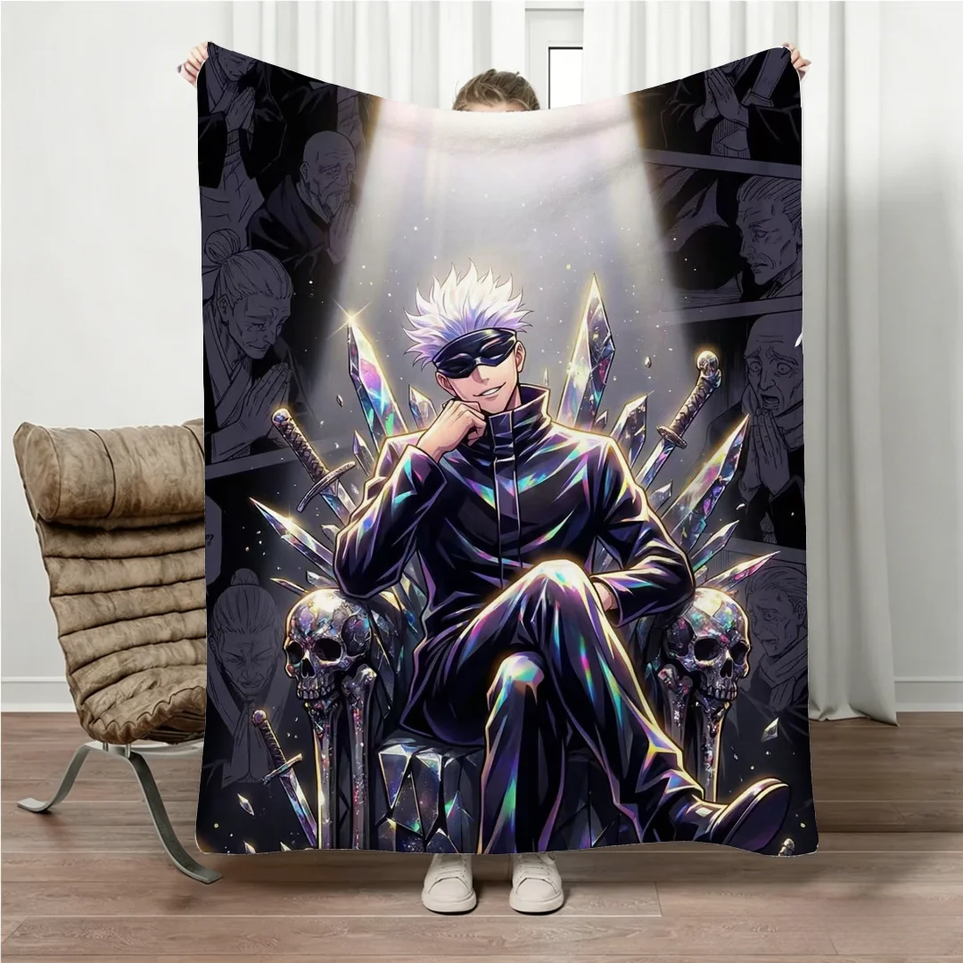 Jujutsu Kaisen Gojo Flannel Blanket Four Seasons Universal Nap Throw Anime Print Lightweight Sofa Bed Office Lunch Break Blanket