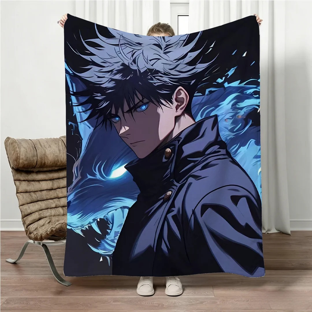 Jujutsu Kaisen Gojo Flannel Blanket Four Seasons Universal Nap Throw Anime Print Lightweight Sofa Bed Office Lunch Break Blanket