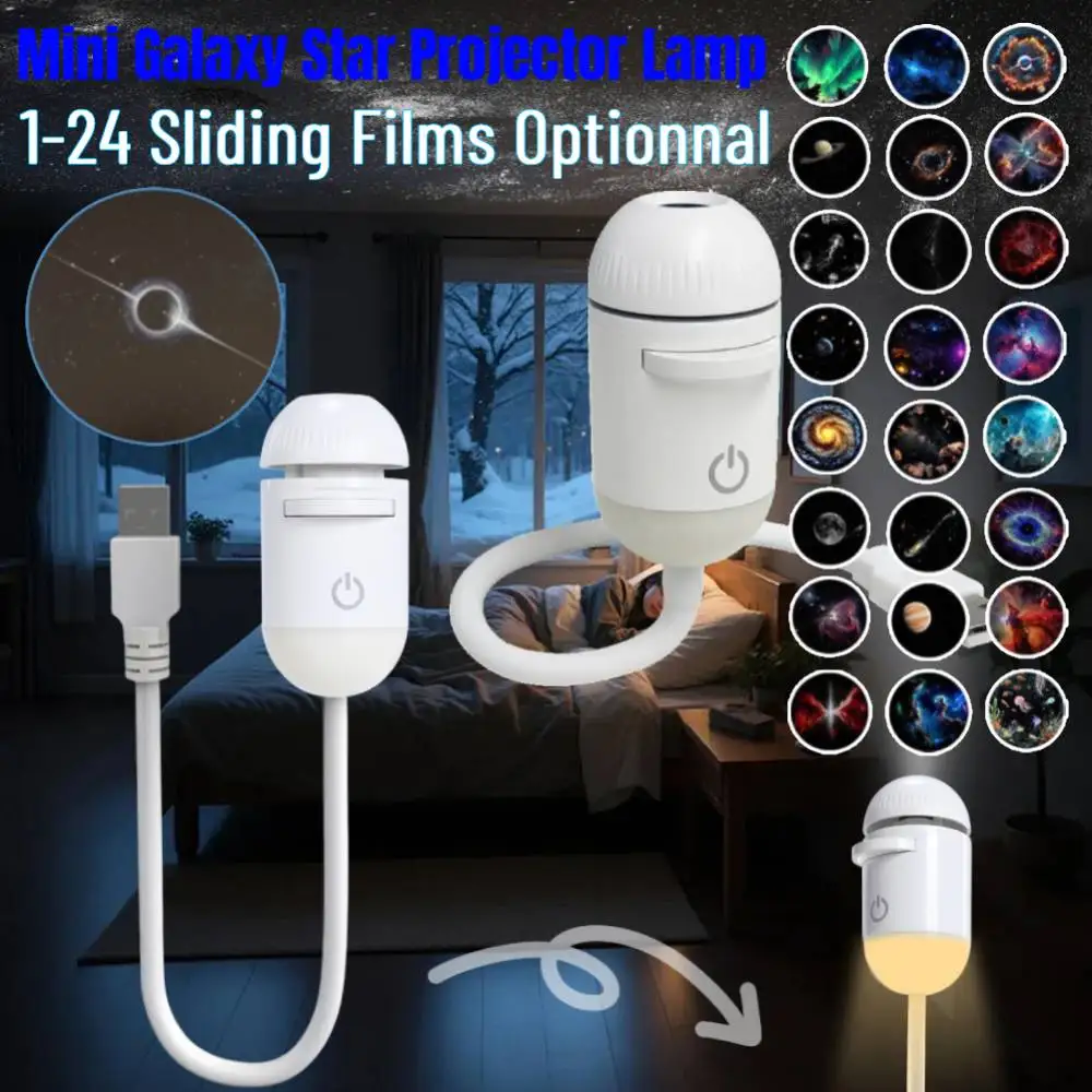 2-in-1 Mini Galaxy Projector Night Light USB Starry Sky Night Light Projector with 360° Rotating Design Mini LED Projection Lamp