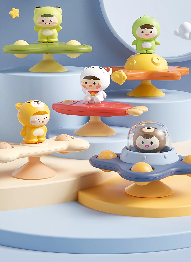 Baby Montessoris Spin Cup Top Bath Toys Bathing Sucker Spinner Suction Sensory Toy Rotating Rattles Early Educational Fidget Toy
