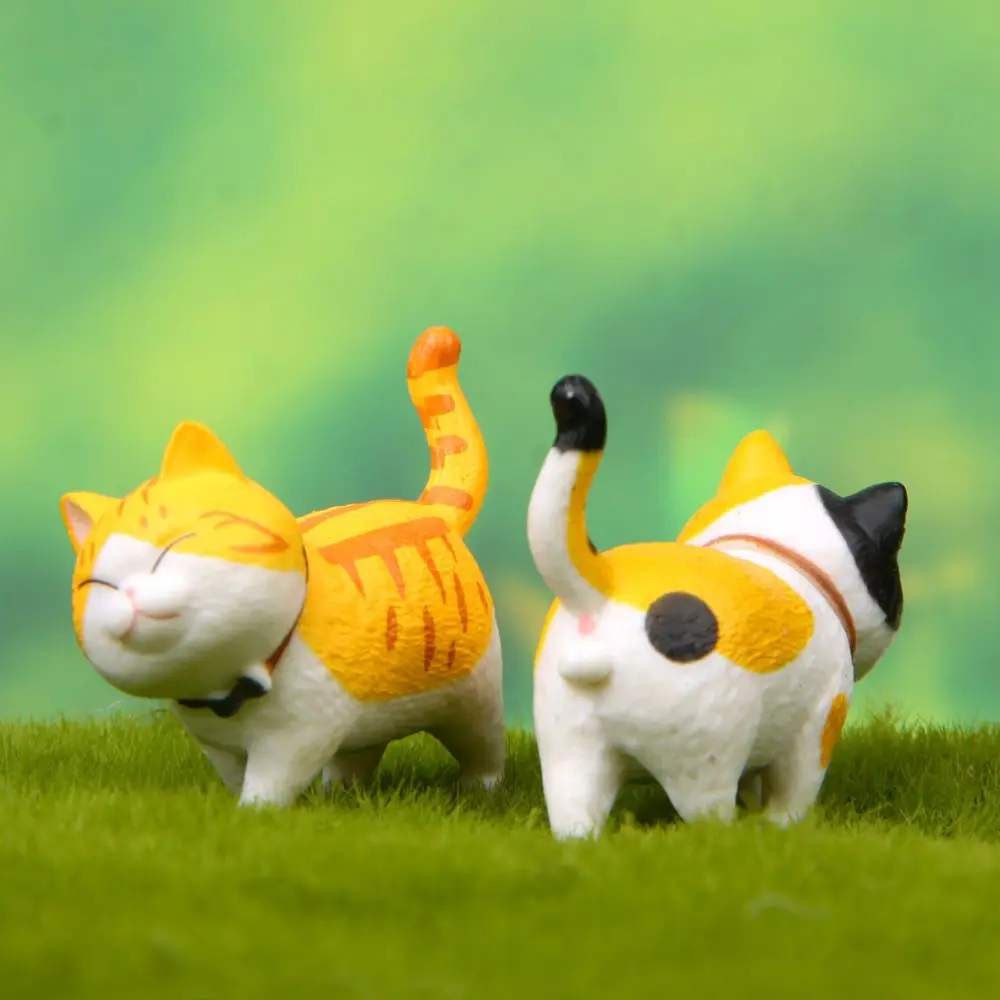 Mini Kitten Statue Simulation Animal Model Cartoon Funny Cat Figurine With Bowknot Design Desktop Ornament Dollhouse Decor