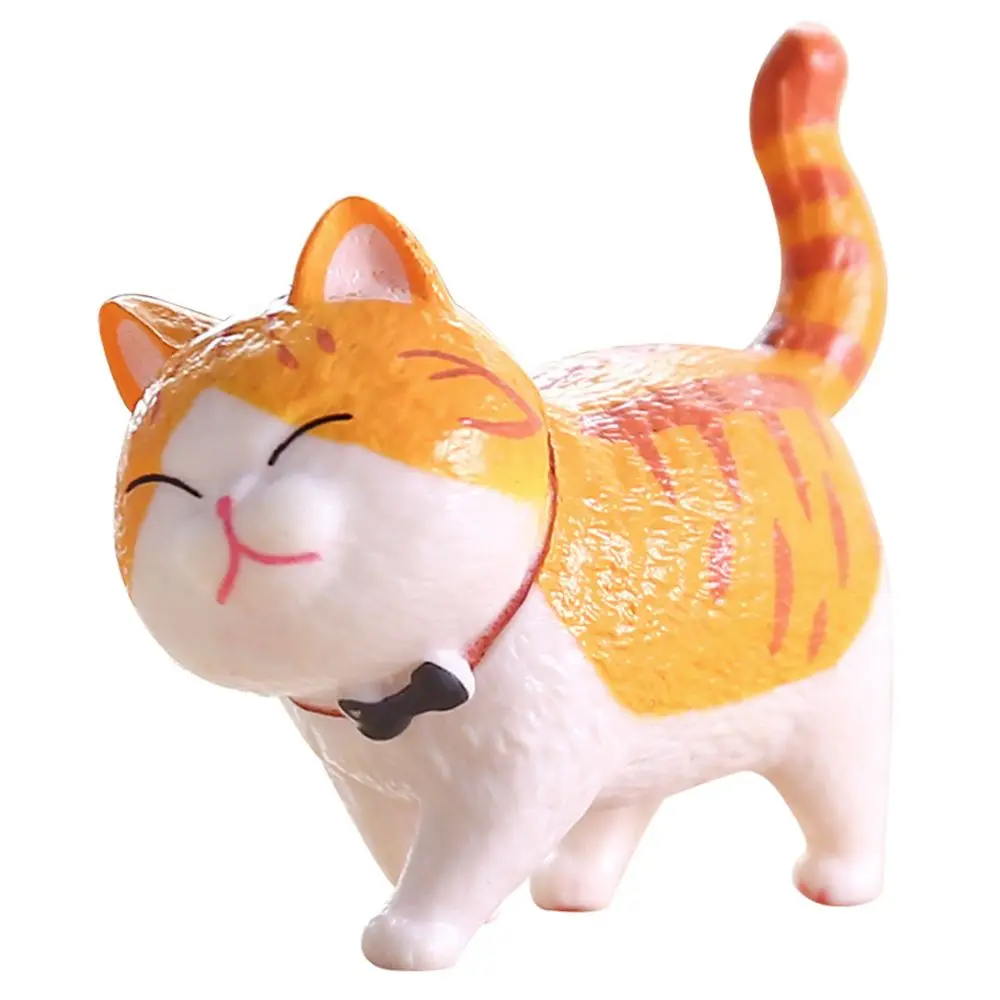 Mini Kitten Statue Simulation Animal Model Cartoon Funny Cat Figurine With Bowknot Design Desktop Ornament Dollhouse Decor