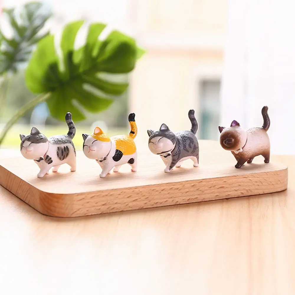 Mini Kitten Statue Simulation Animal Model Cartoon Funny Cat Figurine With Bowknot Design Desktop Ornament Dollhouse Decor