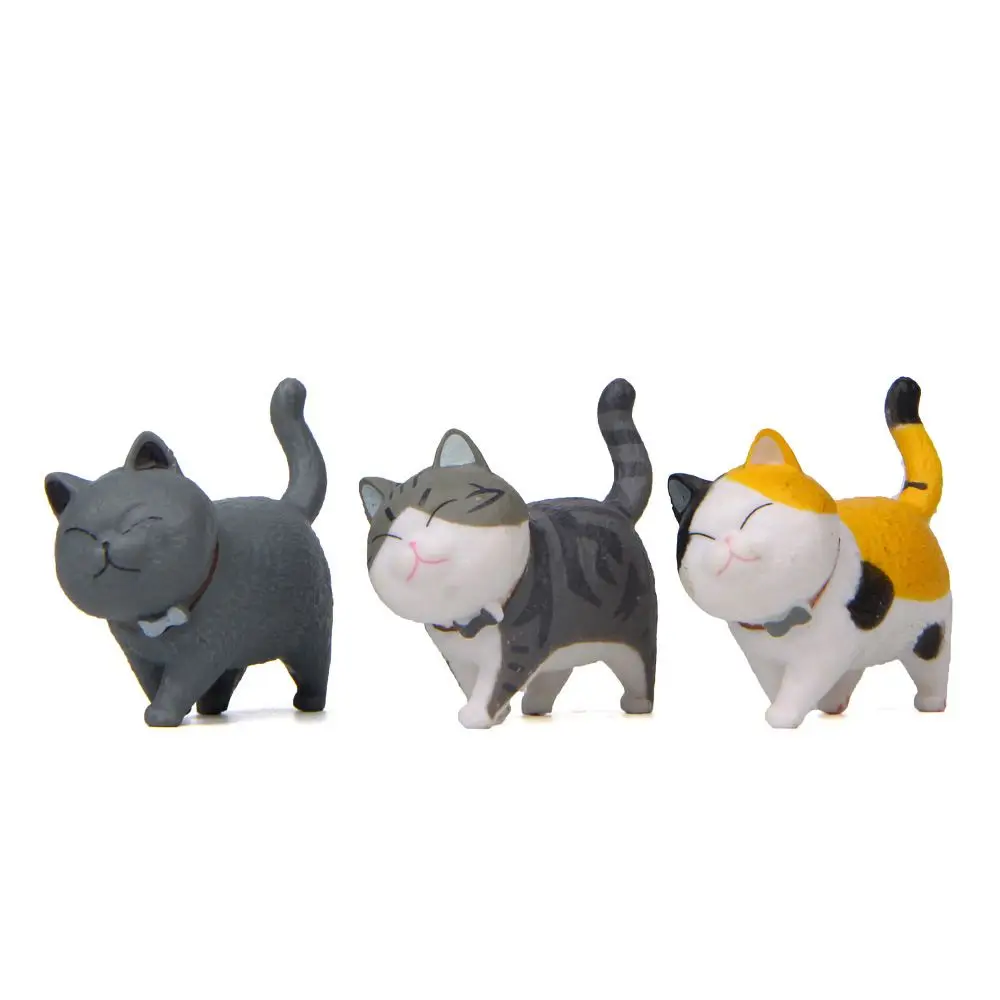 Mini Kitten Statue Simulation Animal Model Cartoon Funny Cat Figurine With Bowknot Design Desktop Ornament Dollhouse Decor