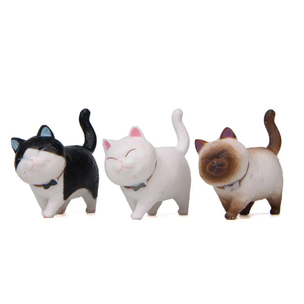 Mini Kitten Statue Simulation Animal Model Cartoon Funny Cat Figurine With Bowknot Design Desktop Ornament Dollhouse Decor