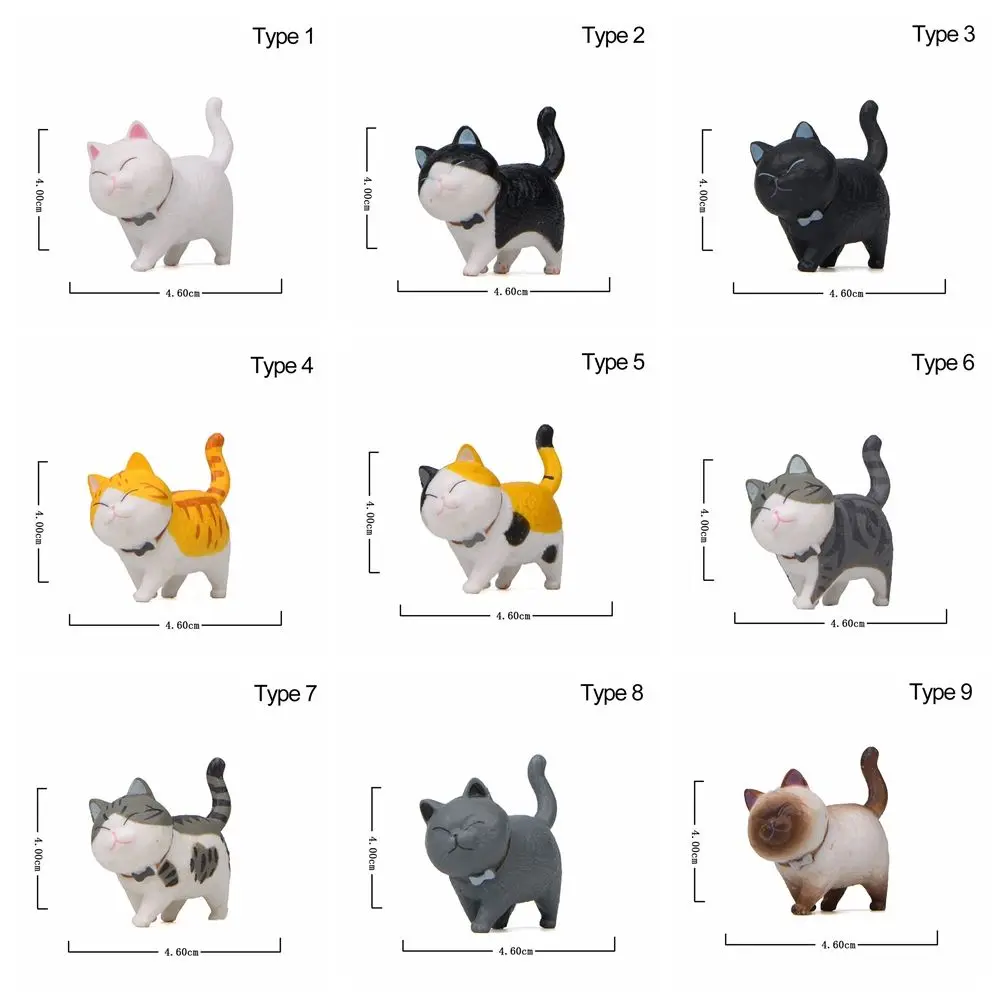 Mini Kitten Statue Simulation Animal Model Cartoon Funny Cat Figurine With Bowknot Design Desktop Ornament Dollhouse Decor