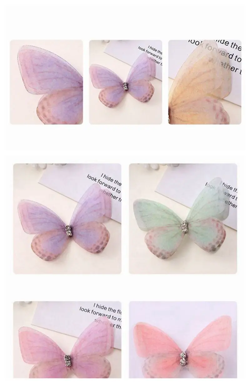 5cm 20pcs Double Sweet Butterfly Appliqued 3D Simulation Mesh Dreamy Bouquet Patch For DIY Handmade Hairband Nail Decoration