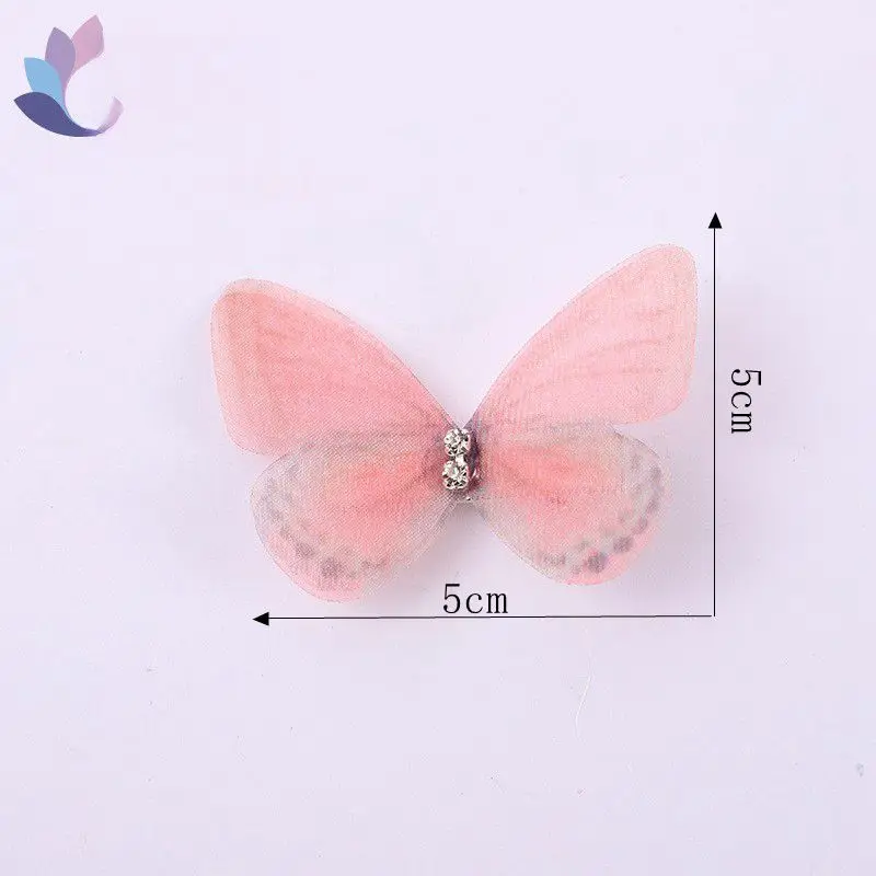 5cm 20pcs Double Sweet Butterfly Appliqued 3D Simulation Mesh Dreamy Bouquet Patch For DIY Handmade Hairband Nail Decoration