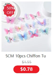5cm 20pcs Double Sweet Butterfly Appliqued 3D Simulation Mesh Dreamy Bouquet Patch For DIY Handmade Hairband Nail Decoration