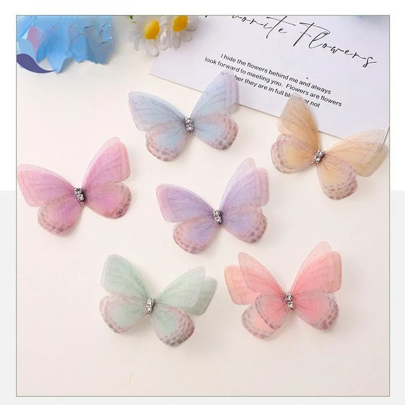 5cm 20pcs Double Sweet Butterfly Appliqued 3D Simulation Mesh Dreamy Bouquet Patch For DIY Handmade Hairband Nail Decoration