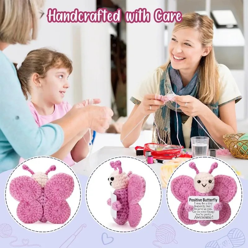Positive Crochet Butterfly Gift for Women, Mini Handmade Emotional Support Plush for Friends, Girls, Teachers Birthday Christmas