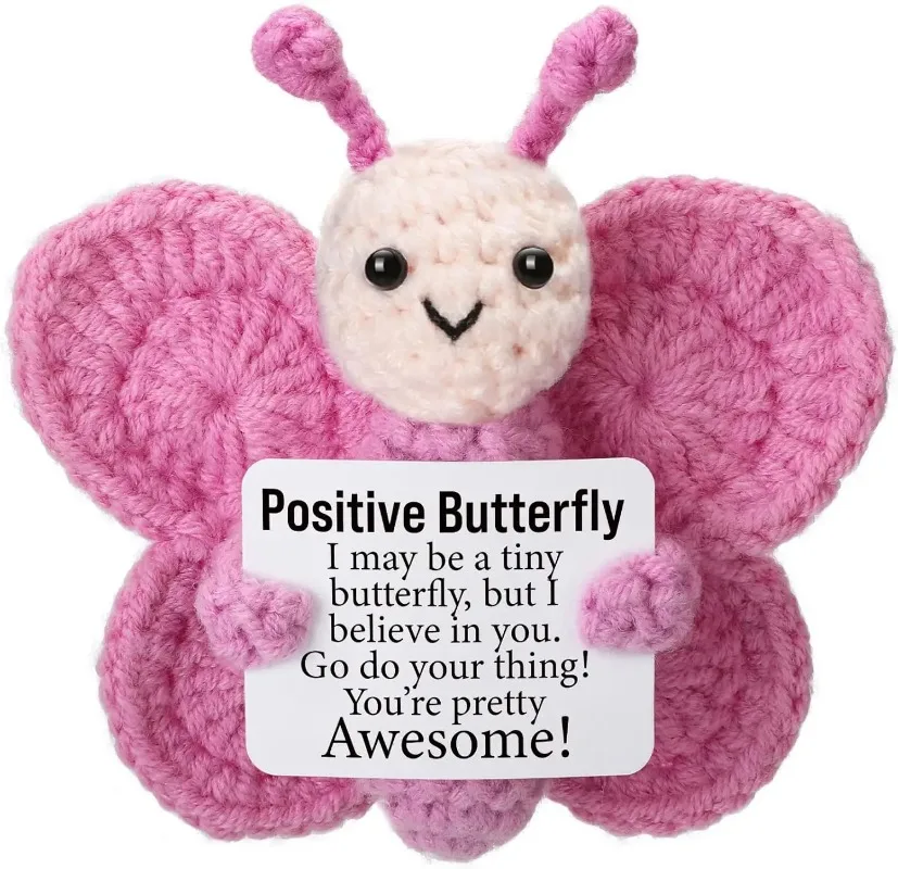 Positive Crochet Butterfly Gift for Women, Mini Handmade Emotional Support Plush for Friends, Girls, Teachers Birthday Christmas