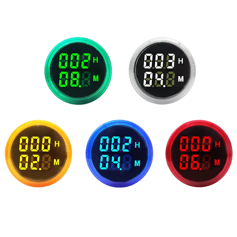 Mini 22MM LED Round Square Digital Timer Meter 0-60 Minute/0-999Hour AC 220V-380V Signal Light Hour Meter Panel Mounting