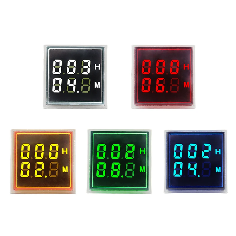Mini 22MM LED Round Square Digital Timer Meter 0-60 Minute/0-999Hour AC 220V-380V Signal Light Hour Meter Panel Mounting