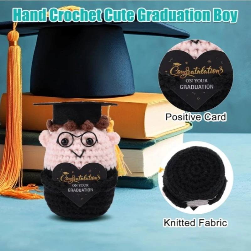 Graduation Season Handmade Crocheted PhD Doll - Positive Mood Plush Toy, Cute Emotional Companion, Graduation Gift for Students