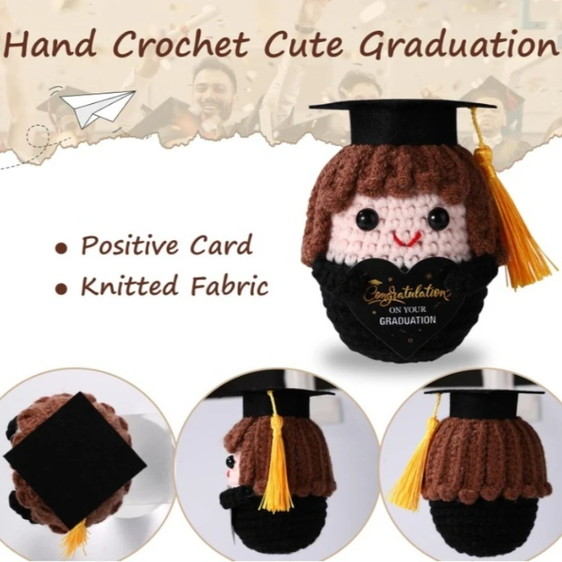 Graduation Season Handmade Crocheted PhD Doll - Positive Mood Plush Toy, Cute Emotional Companion, Graduation Gift for Students