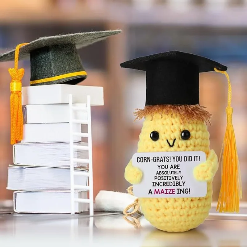 Graduation Season Handmade Crocheted PhD Doll - Positive Mood Plush Toy, Cute Emotional Companion, Graduation Gift for Students