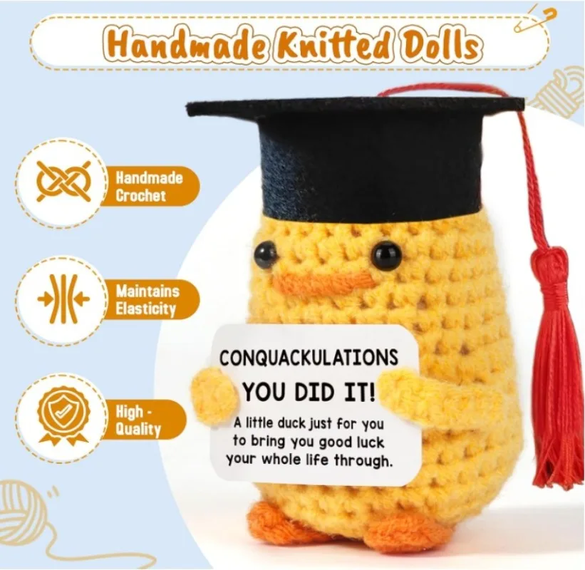 Graduation Season Handmade Crocheted PhD Doll - Positive Mood Plush Toy, Cute Emotional Companion, Graduation Gift for Students