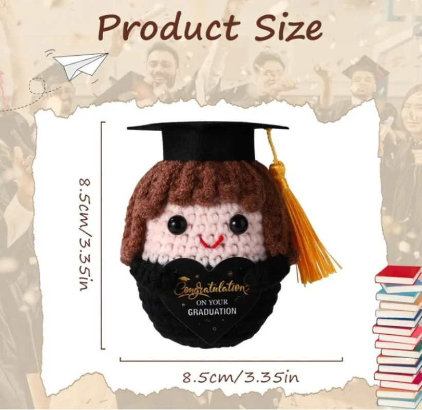 Graduation Season Handmade Crocheted PhD Doll - Positive Mood Plush Toy, Cute Emotional Companion, Graduation Gift for Students