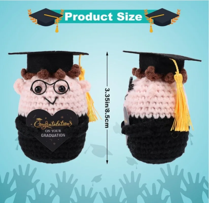 Graduation Season Handmade Crocheted PhD Doll - Positive Mood Plush Toy, Cute Emotional Companion, Graduation Gift for Students