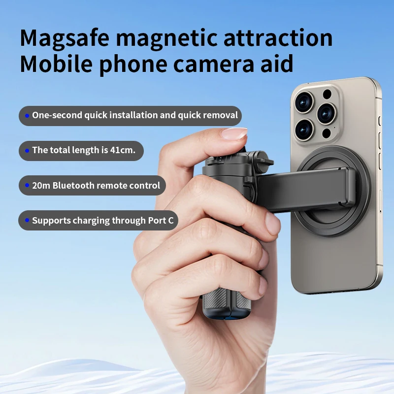 Magnetic Phone Holder Pocket Selfie Stick Retractable Four-corner Stand With Bluetooth for Smartphone Live Streaming Shooting