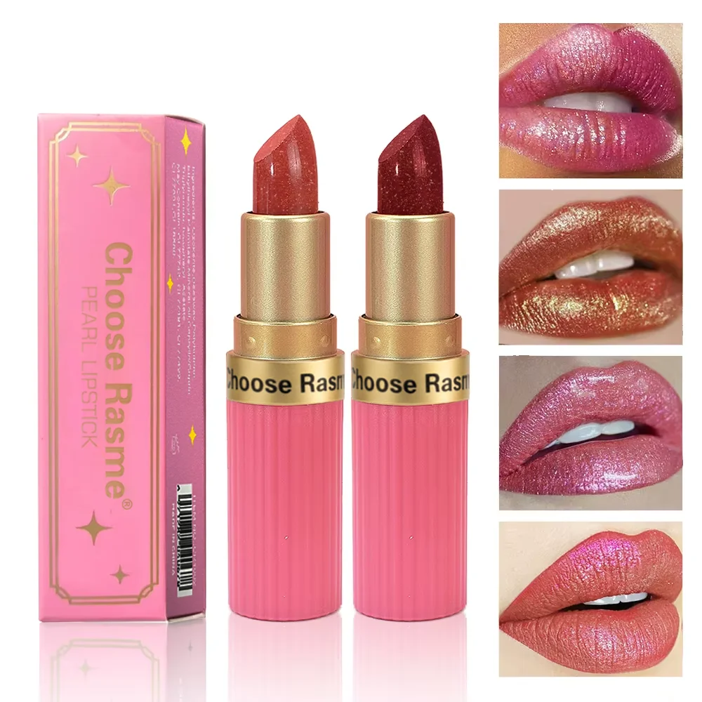 Pearlescent Pink Glitter Velvet Lipstick Metallic Waterproof Long Lasting Matte Shimmer Diamond Lipstick Women Makeup Cosmetic