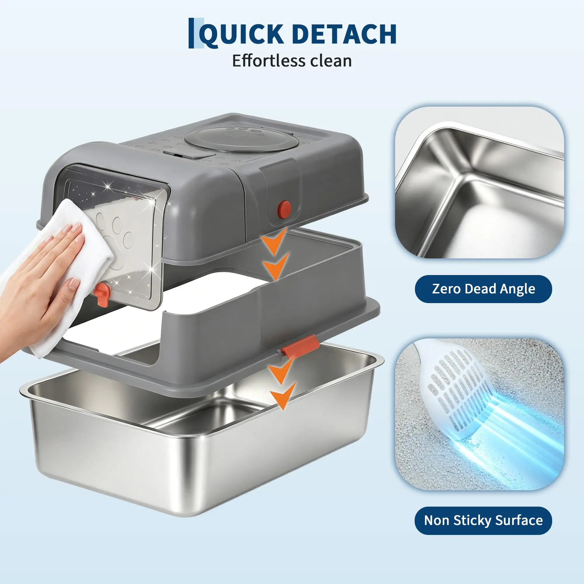 Enclosed Stainless Steel Litter Box With Lid Dog Proof XL Metal Litter Pan High Sided Anti Leak Front Entry Top Exit For Big Cats Includes Scoop For Multi Cat Home