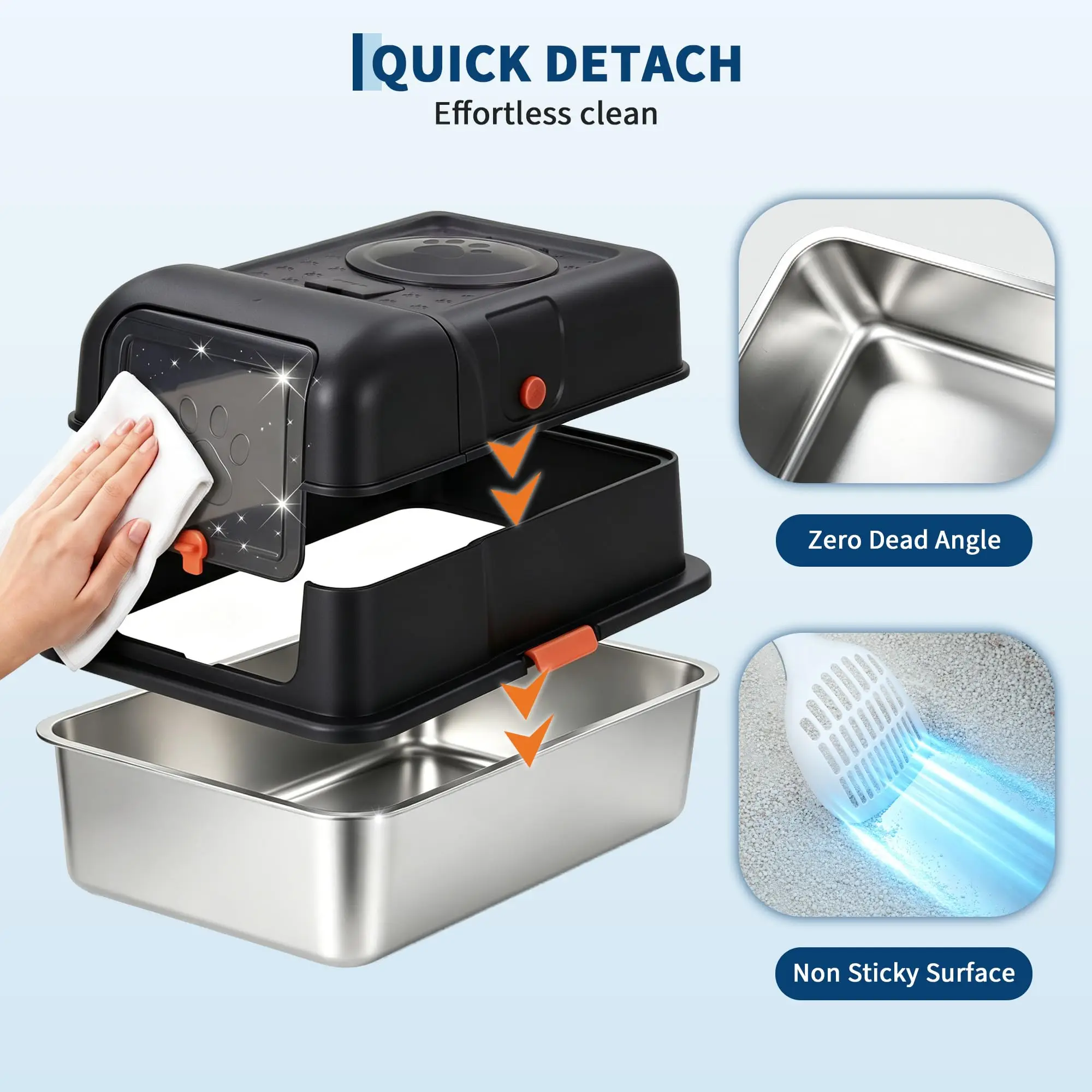 Enclosed Stainless Steel Litter Box With Lid Dog Proof XL Metal Litter Pan High Sided Anti Leak Front Entry Top Exit For Big Cats Includes Scoop For Multi Cat Home