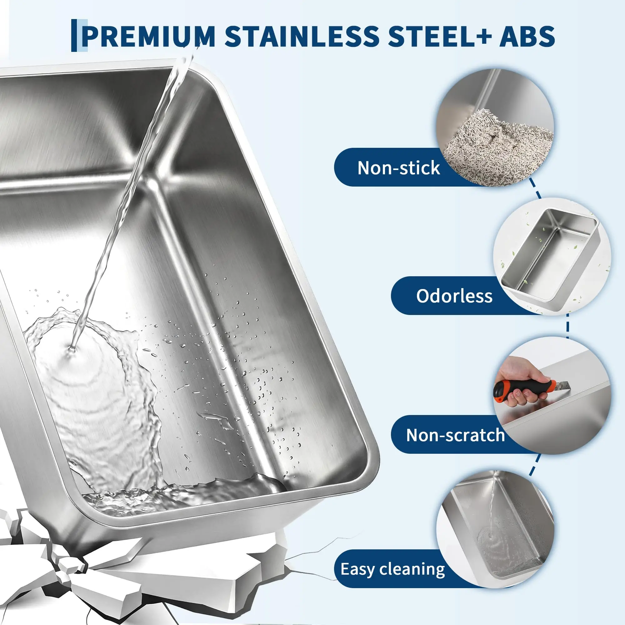 Enclosed Stainless Steel Litter Box With Lid Dog Proof XL Metal Litter Pan High Sided Anti Leak Front Entry Top Exit For Big Cats Includes Scoop For Multi Cat Home
