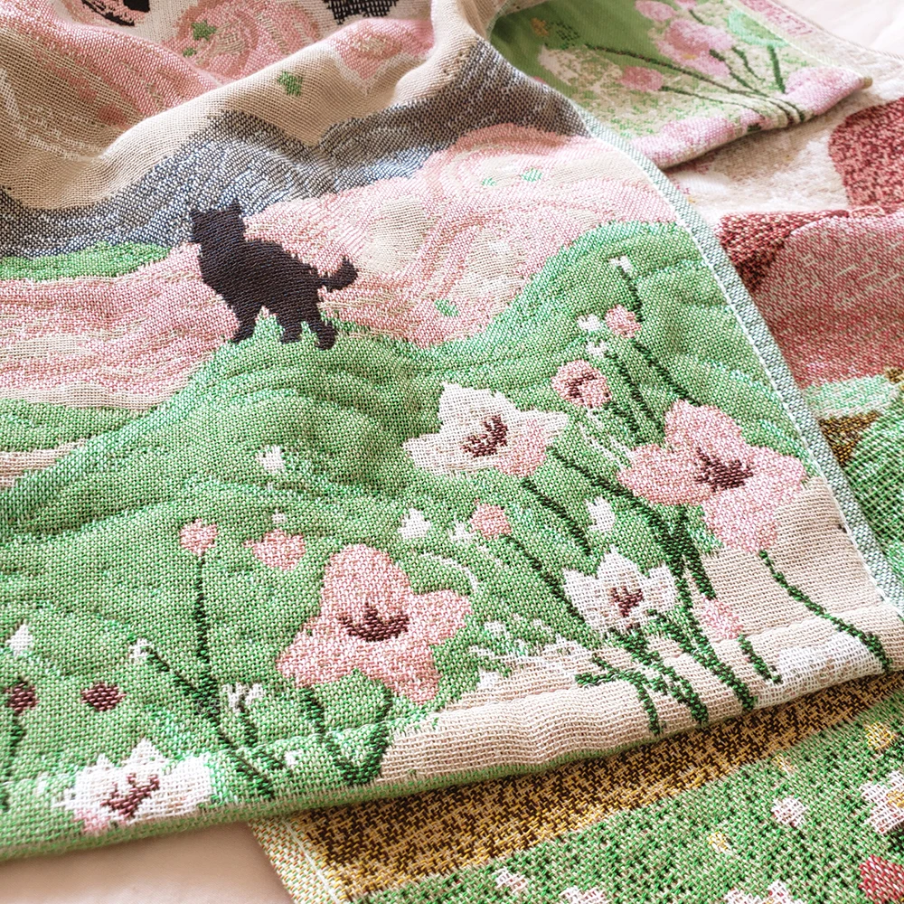 Pastoral Cats 100% Cotton Four-layer Gauze Towel Printed Hand Towel No Fading for Bathroom Kids Adults