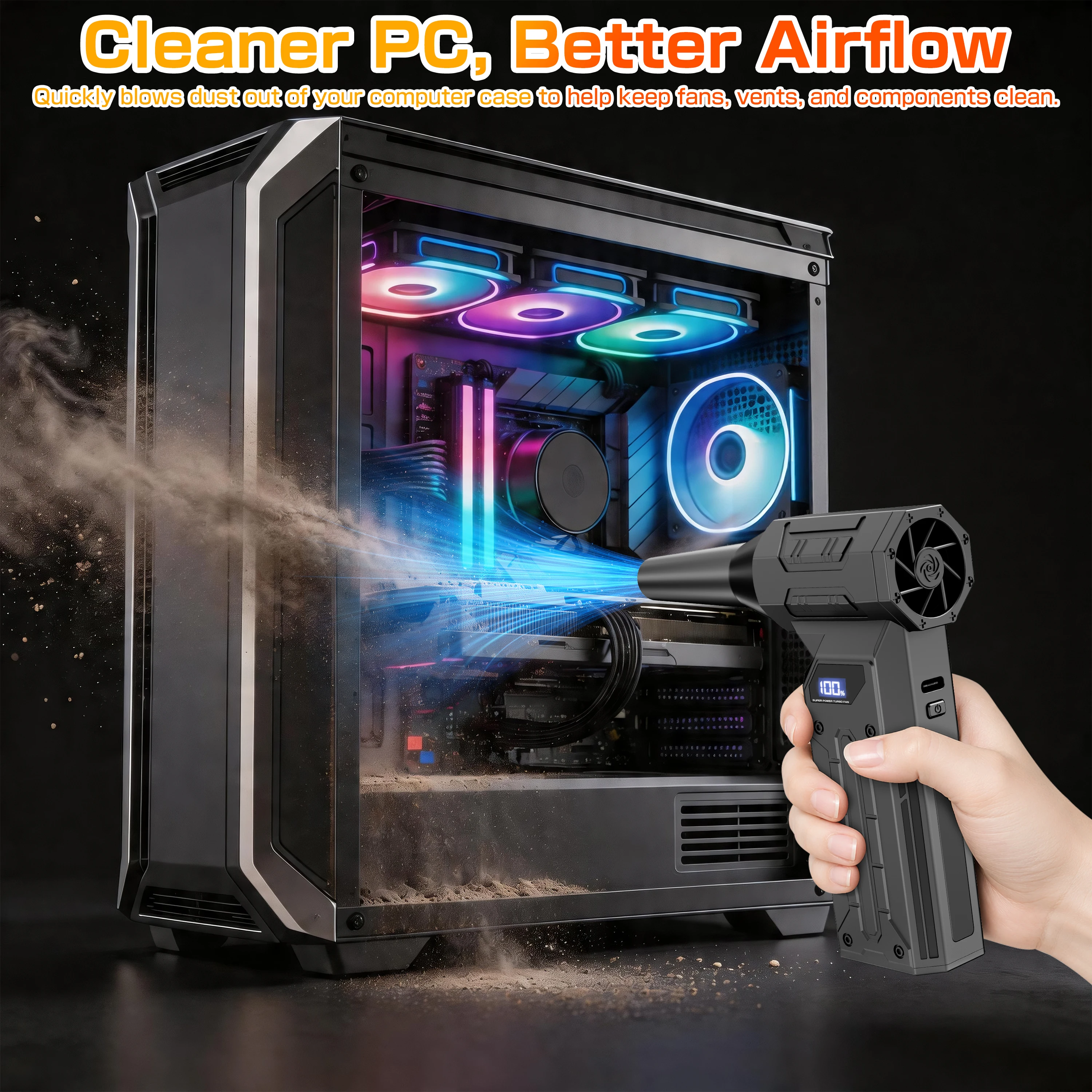 Blower Violent Jet Fan Car Turbo Fan Cleaning Blowing Tools Hair Dryer Family Electric Air Duster Auto Dust Collector Summer Outdoors Fan Auto Accessories Portable Multipurpose 140000RPM