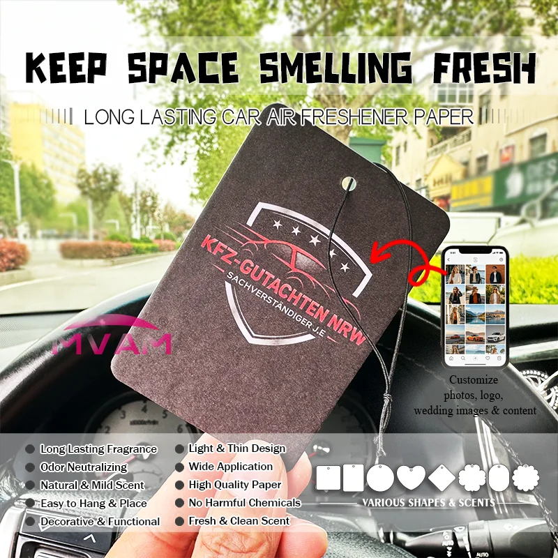 100Pcs Personalized Custom Car Air Freshener Paper Cards Double Sided Different Images Custom Logo Hanging Auto Aroma Scent Tabl