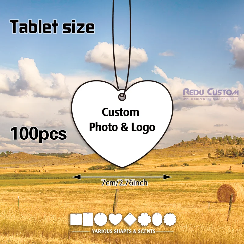 100Pcs Personalized Custom Car Air Freshener Paper Cards Double Sided Different Images Custom Logo Hanging Auto Aroma Scent Tabl