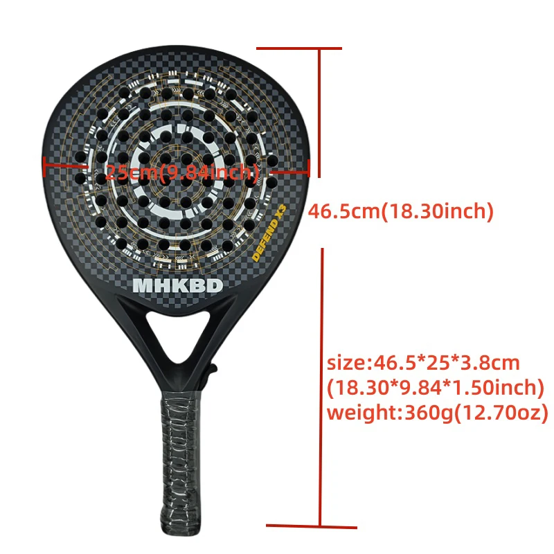 MHKBD Carbon Fiber Padel Racket for Adults Professional Shock Absorption Arm Friendly High Performance with Carry Bag 2026