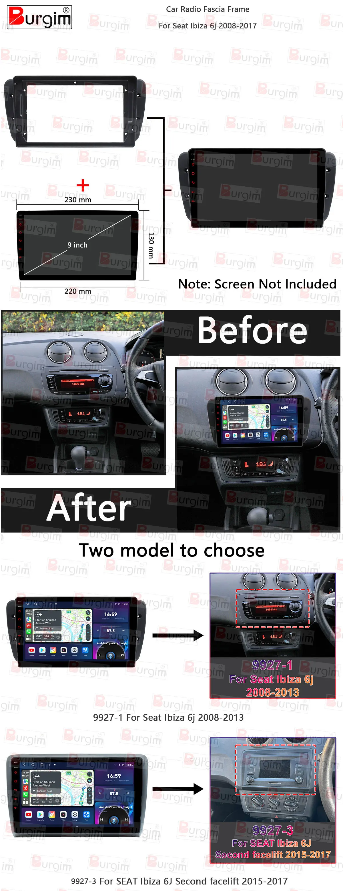 Car Radio Fascia Frame For Seat Ibiza 2008-2017 9 inch 2DIN Android Stereo Panel Harness Wire Power Cable Adapter Canbus Decoder