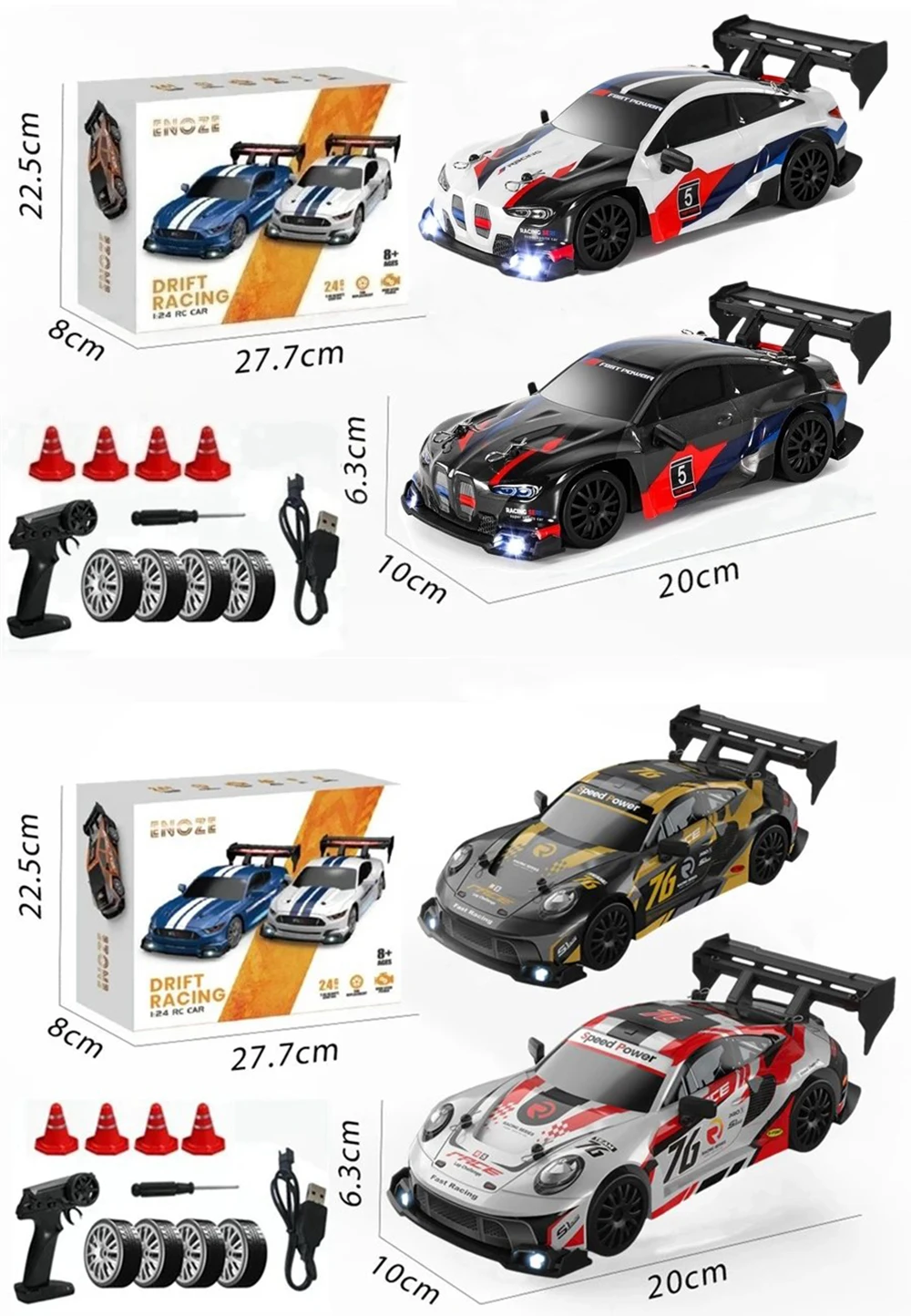 New 1:24 RC Drift Vehicle, Mustang 4WD Cars, Racing Car with Remote Control, Gift, Competition Racing Car, Children's Toy